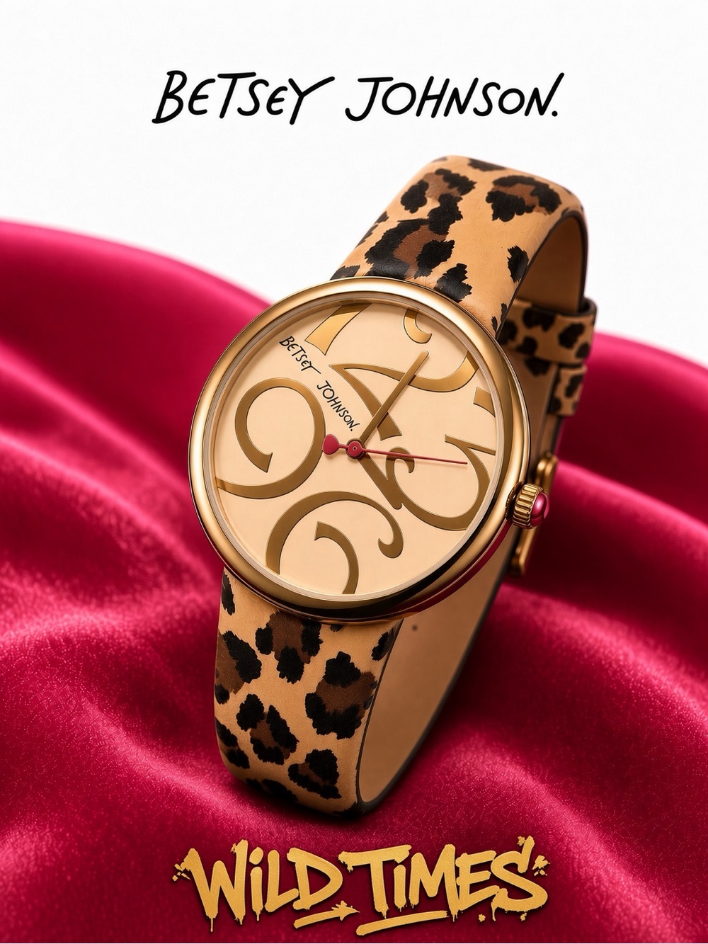 Betsey Johnson Leopard Strap with Gold Floating Numbers Hot Pink Second Hand